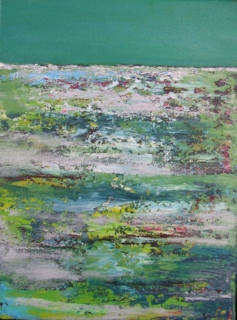 Textures on Green 12" x 16" - Mixed media on canvas -framed